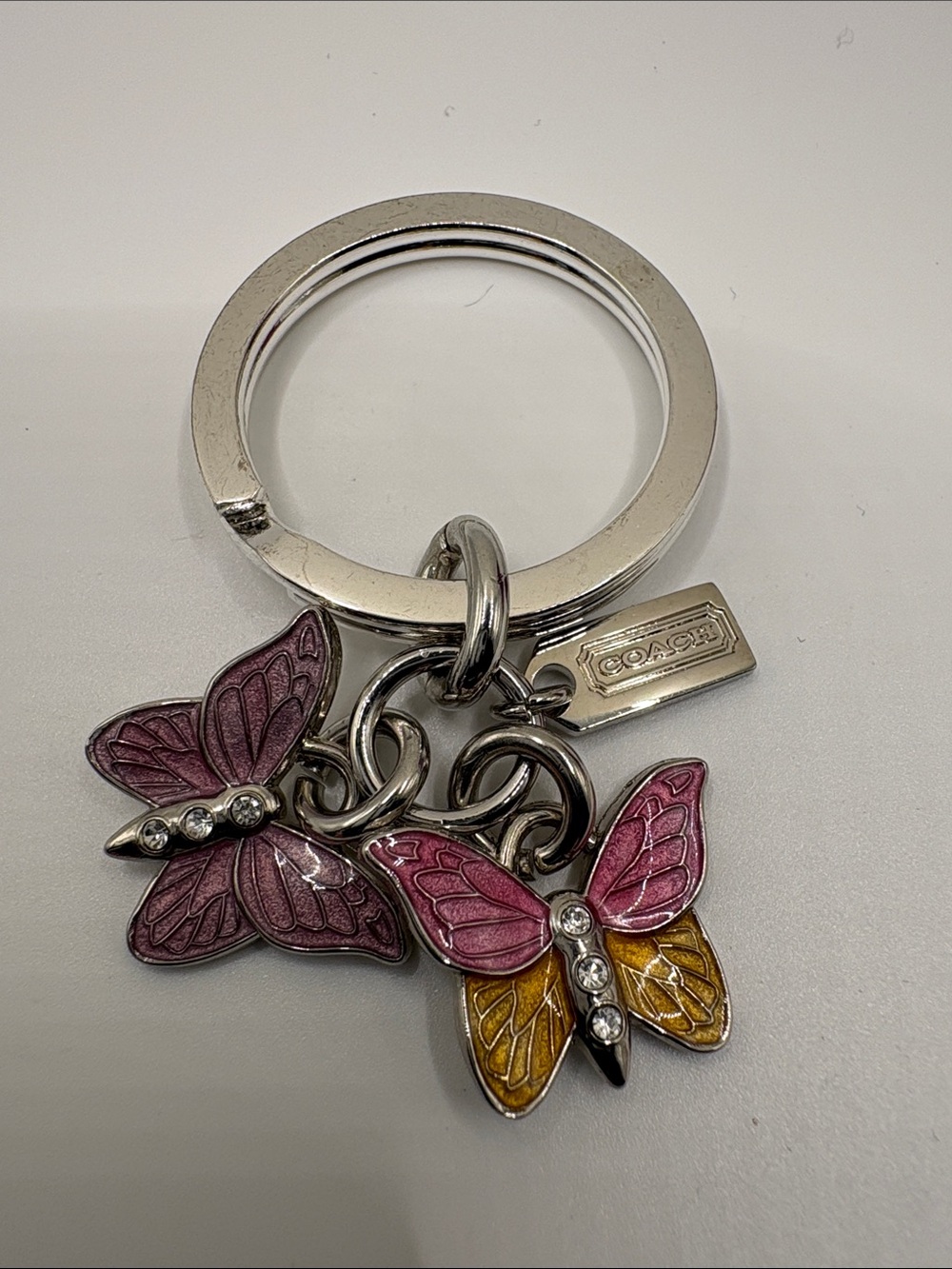 COACH Pink and Yellow Mini Butterfly Charm Key Ring